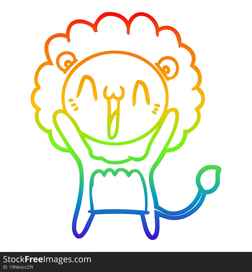 rainbow gradient line drawing of a happy cartoon lion