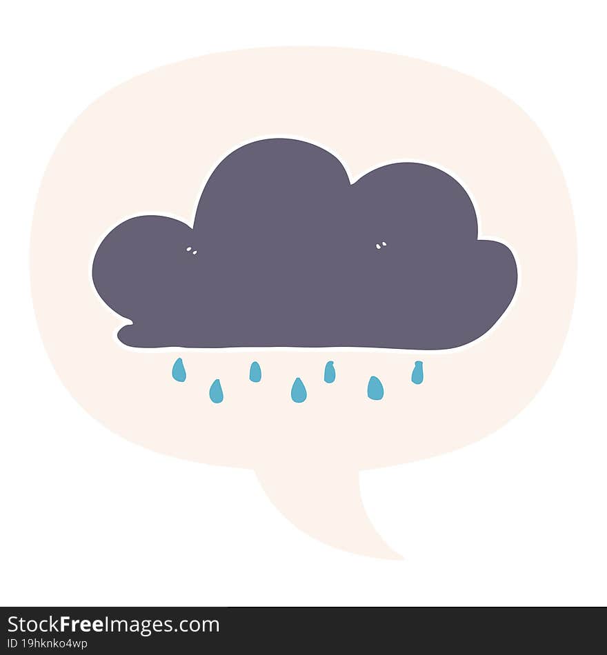 cartoon rain cloud and speech bubble in retro style