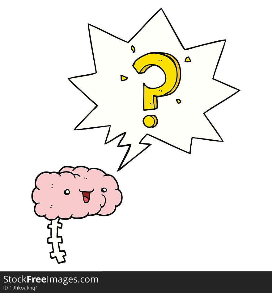 cartoon curious brain and speech bubble