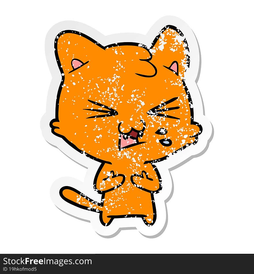 Distressed Sticker Of A Cartoon Hissing Cat