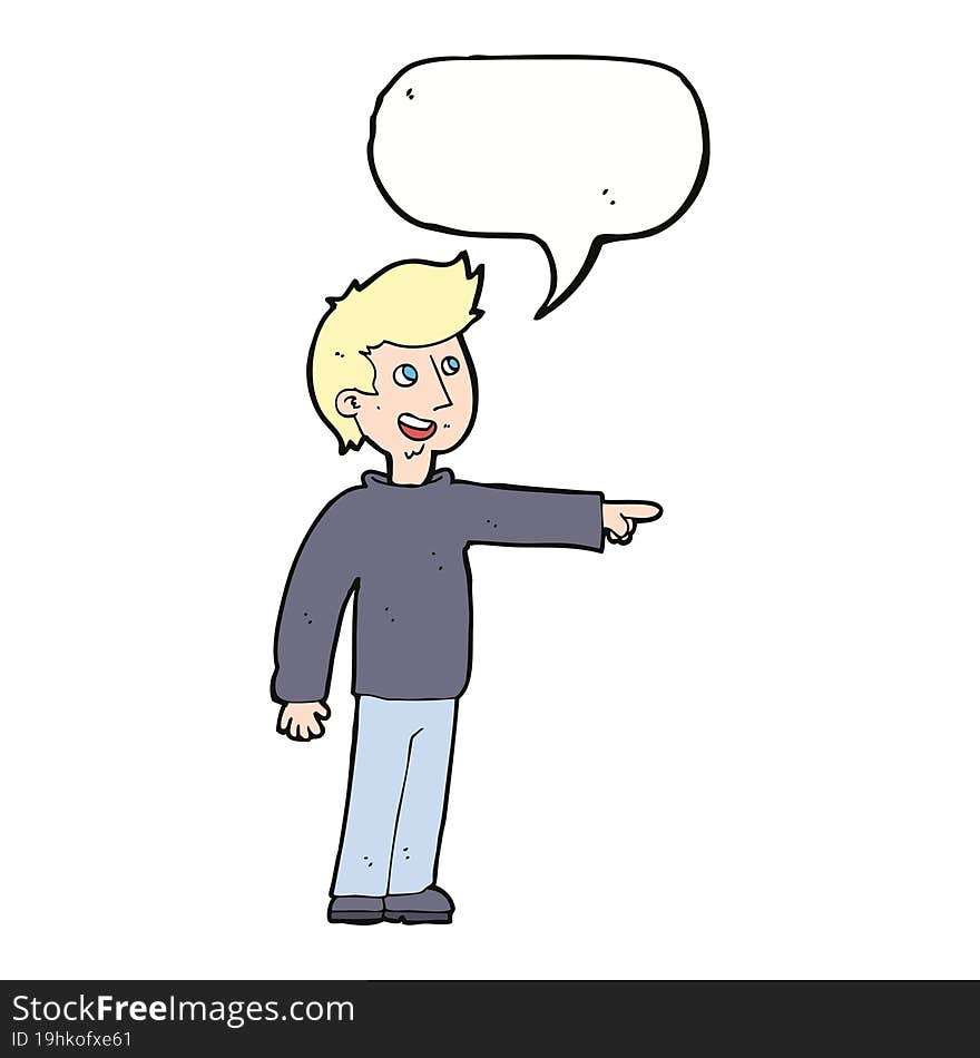 Cartoon Happy Man Pointing And Laughing With Speech Bubble