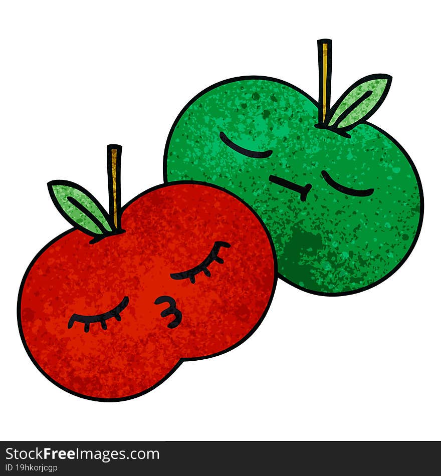 retro grunge texture cartoon of a juicy apple