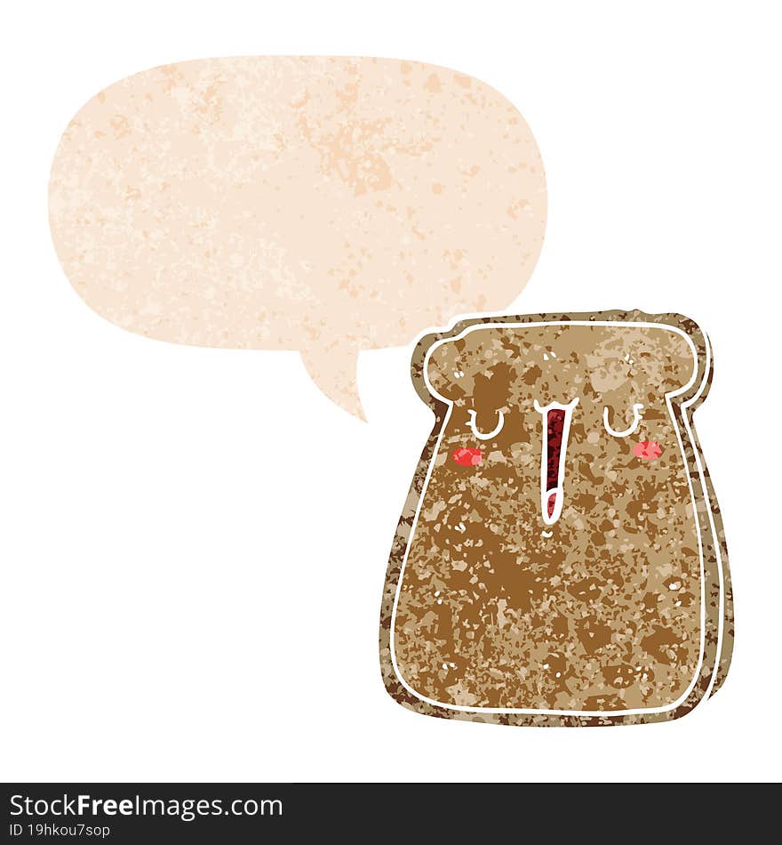 cartoon toast and speech bubble in retro textured style