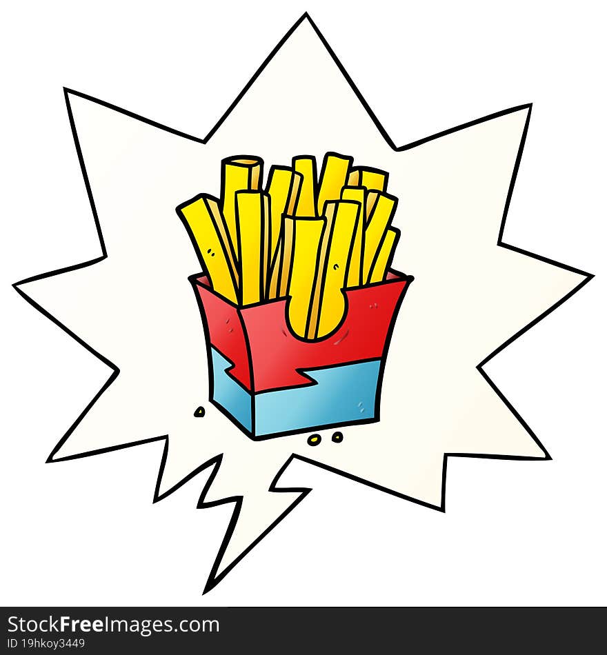 Cartoon Junk Food Fries And Speech Bubble In Smooth Gradient Style