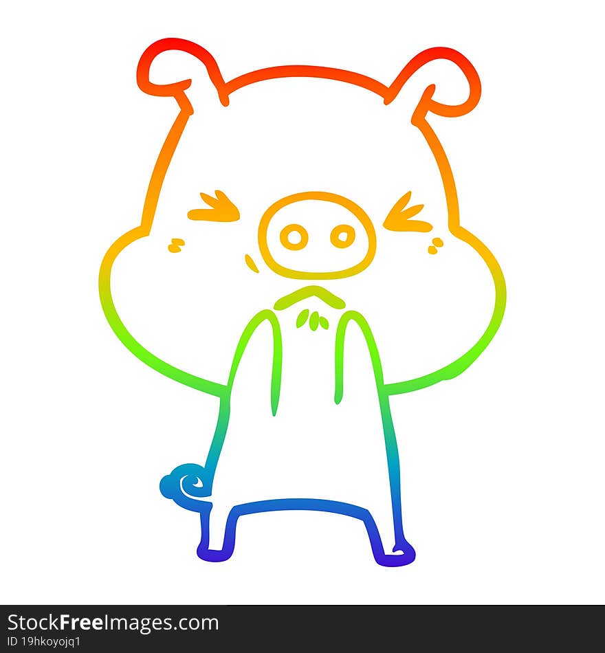 rainbow gradient line drawing cartoon angry pig