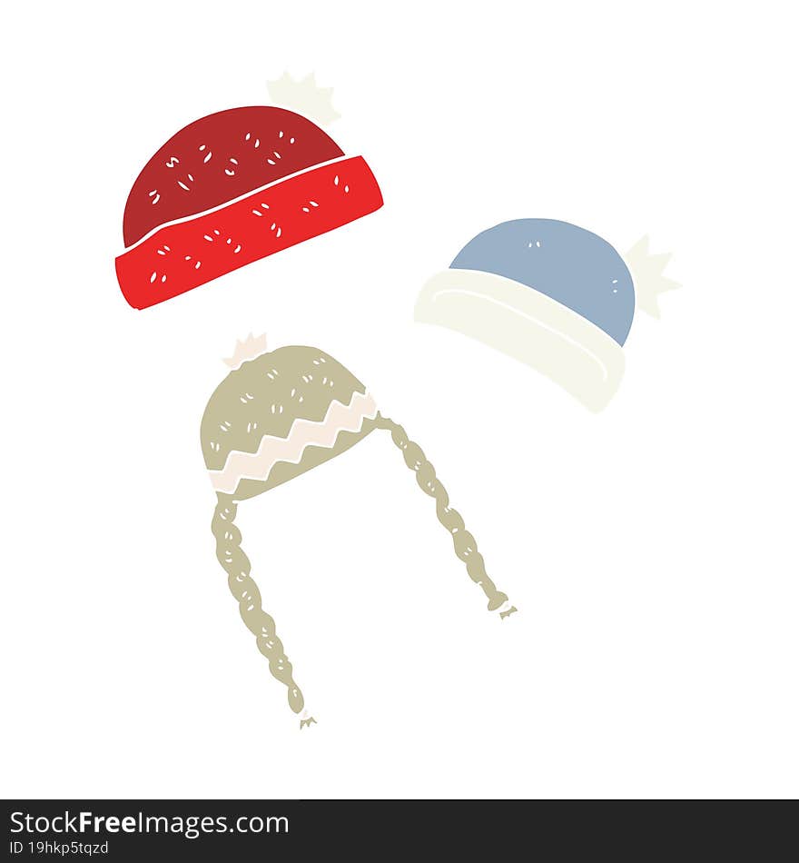 flat color illustration of a cartoon winter hats