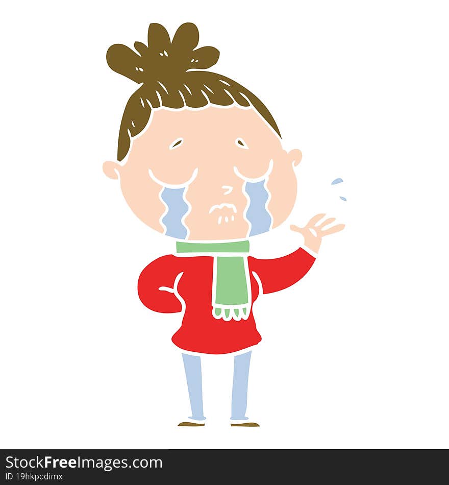 Flat Color Style Cartoon Crying Woman