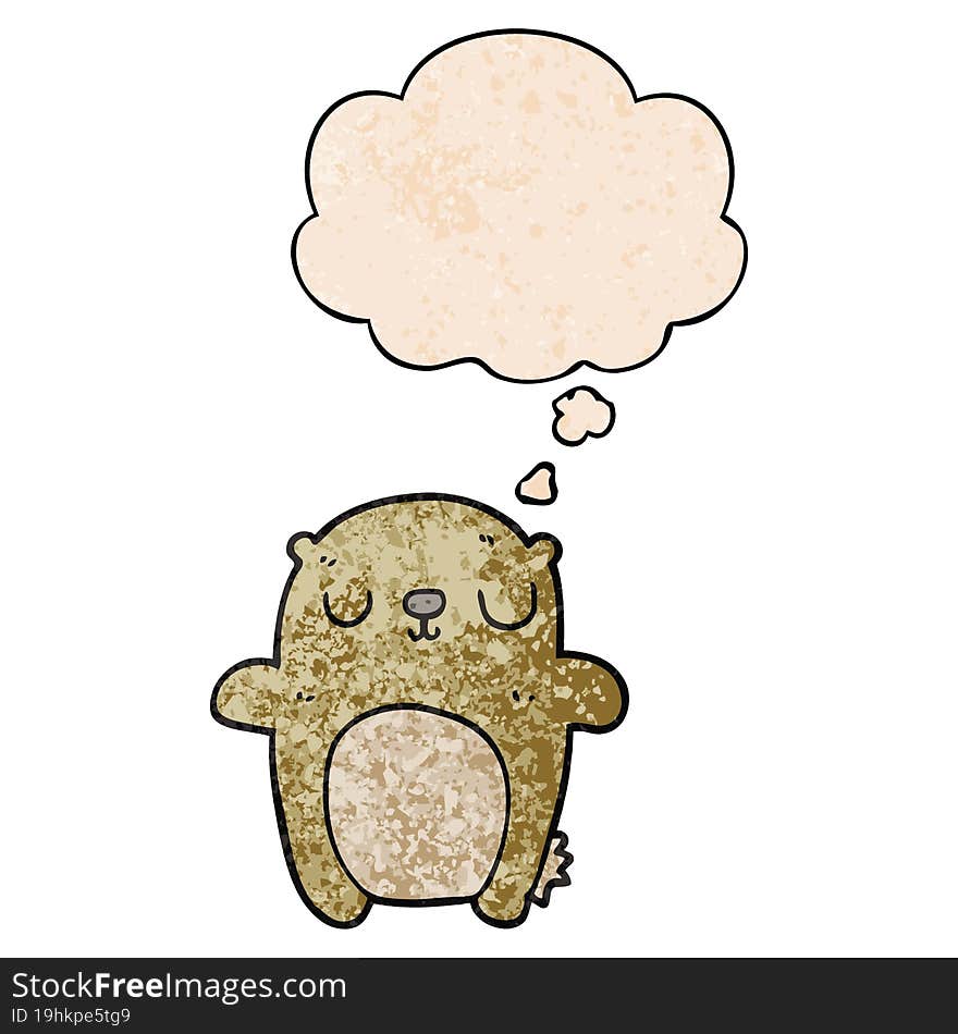 cartoon bear and thought bubble in grunge texture pattern style