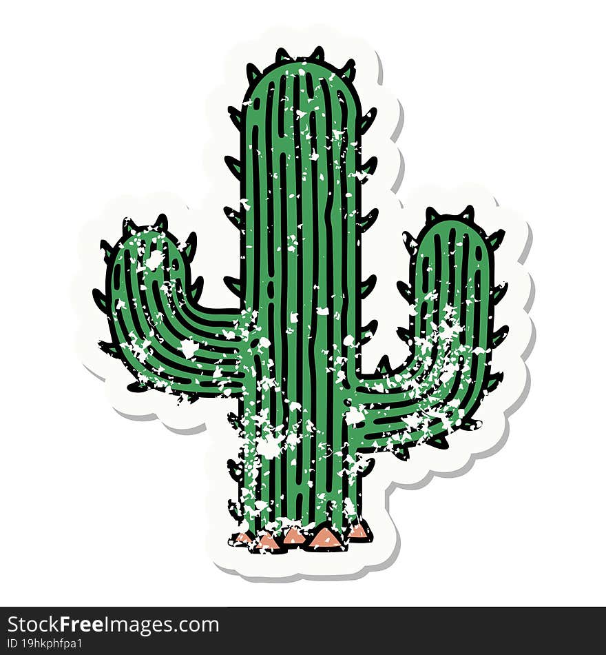 Traditional Distressed Sticker Tattoo Of A Cactus