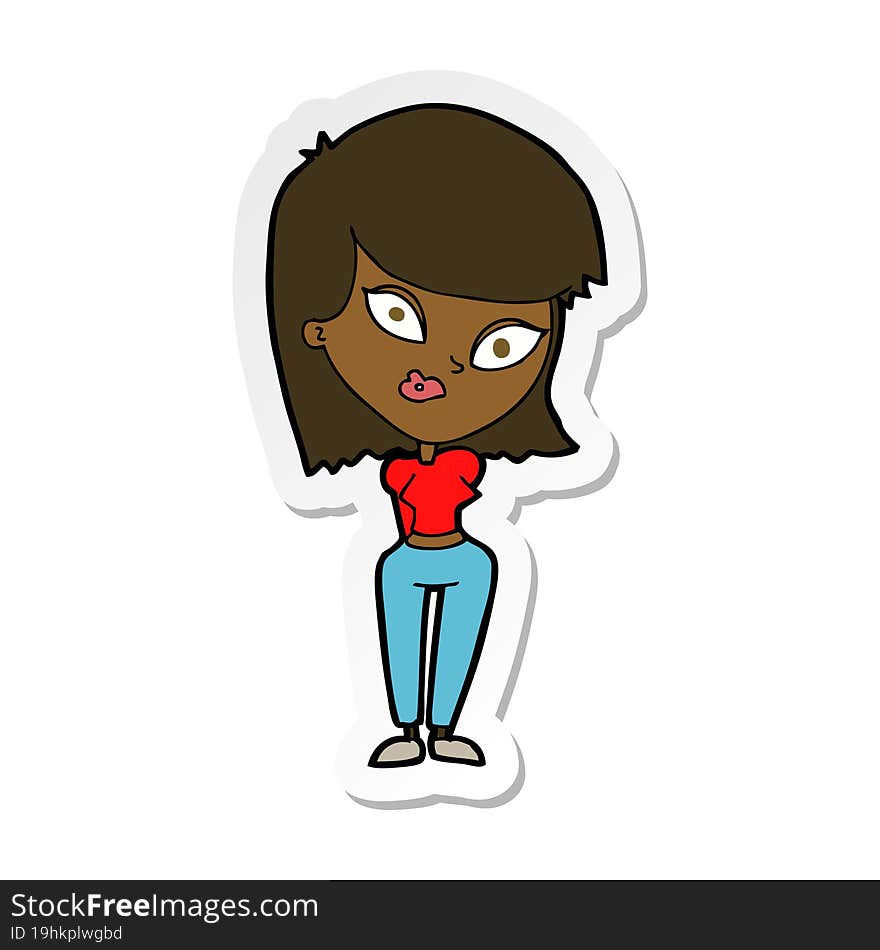 sticker of a cartoon confused woman