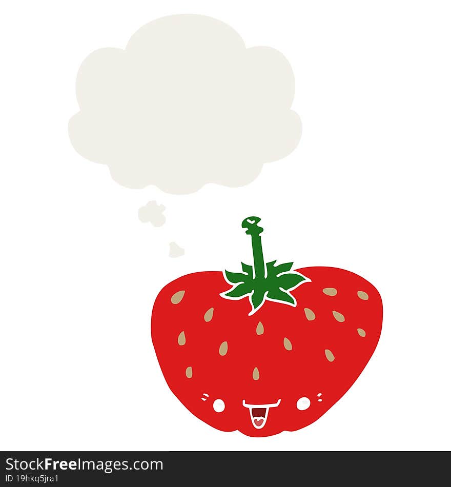 cartoon strawberry and thought bubble in retro style