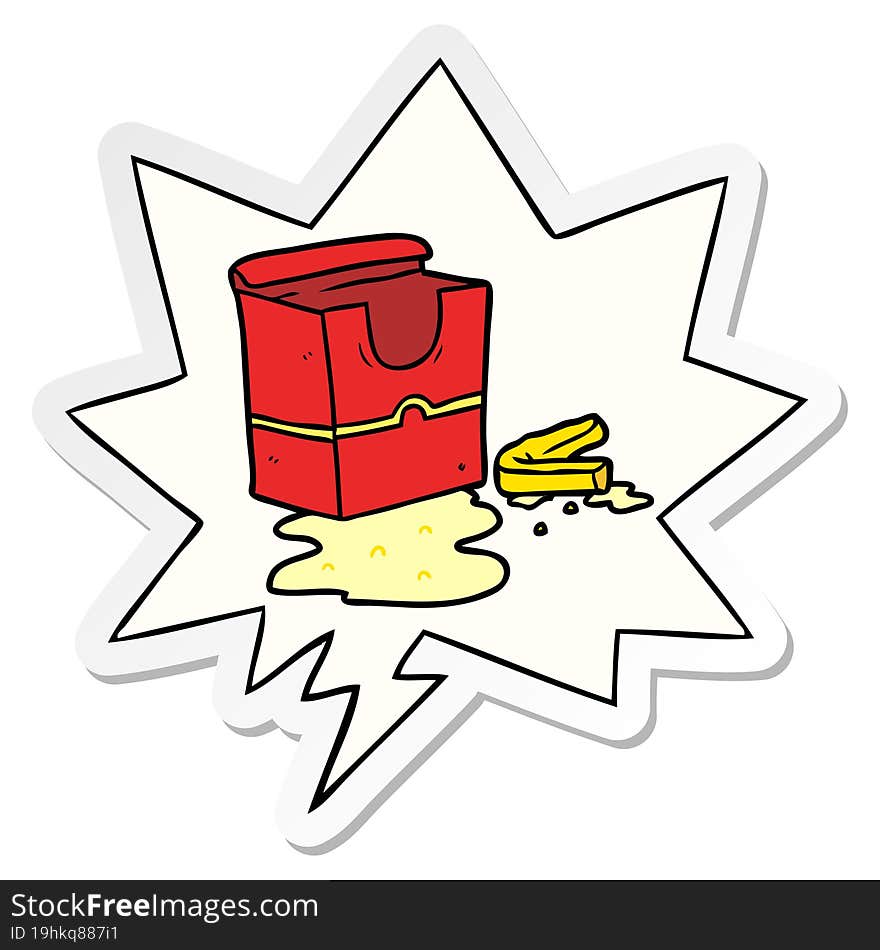 cartoon empty box of fries and speech bubble sticker