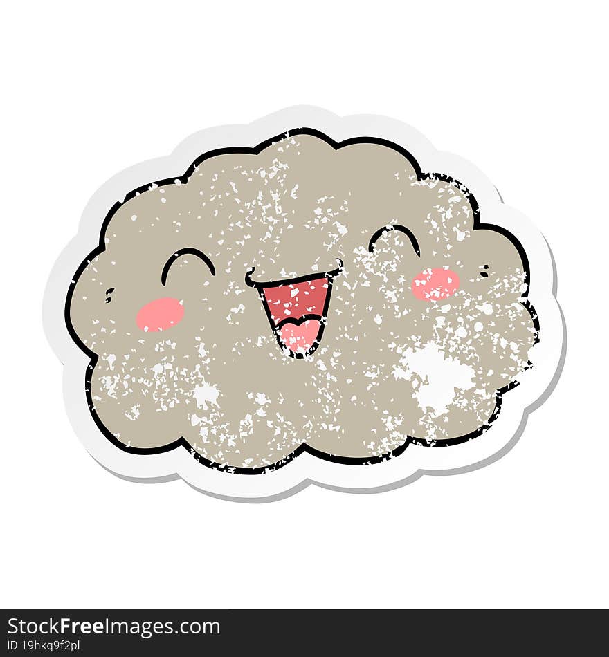 Distressed Sticker Of A Happy Cartoon Cloud