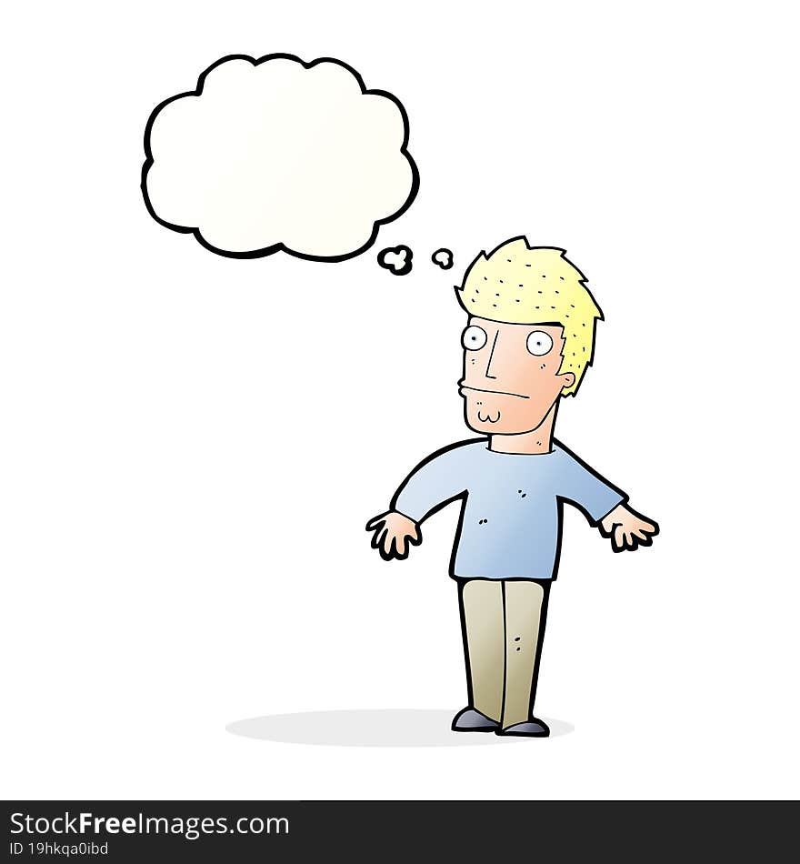 cartoon worried man with thought bubble