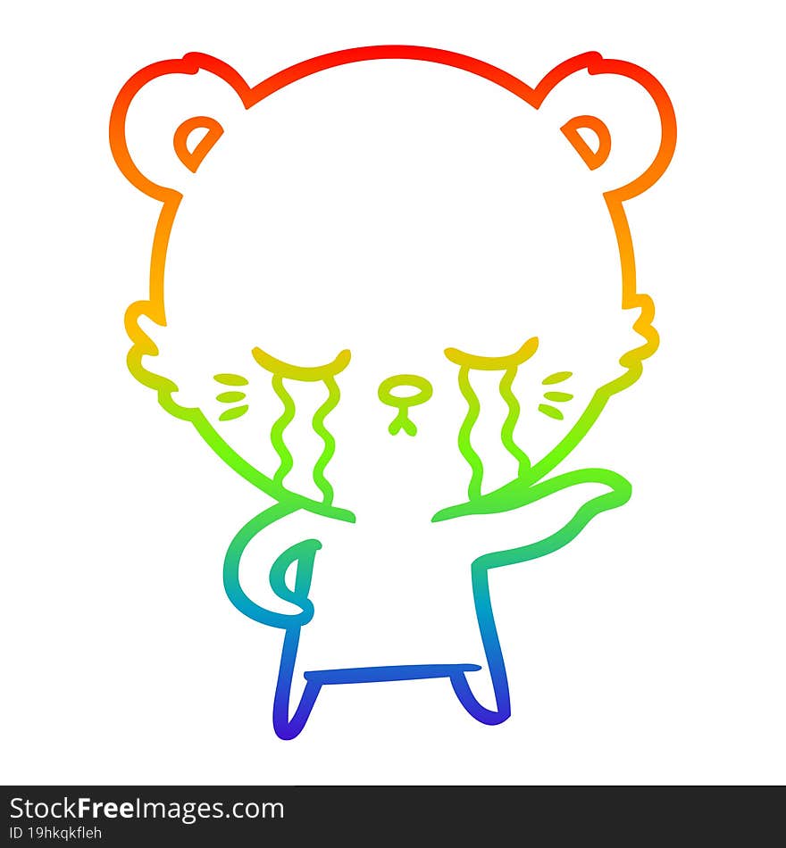 Rainbow Gradient Line Drawing Crying Cartoon Polarbear