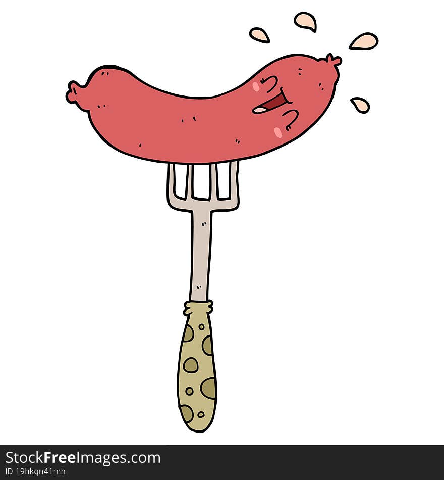 Cartoon Happy Sausage On Fork