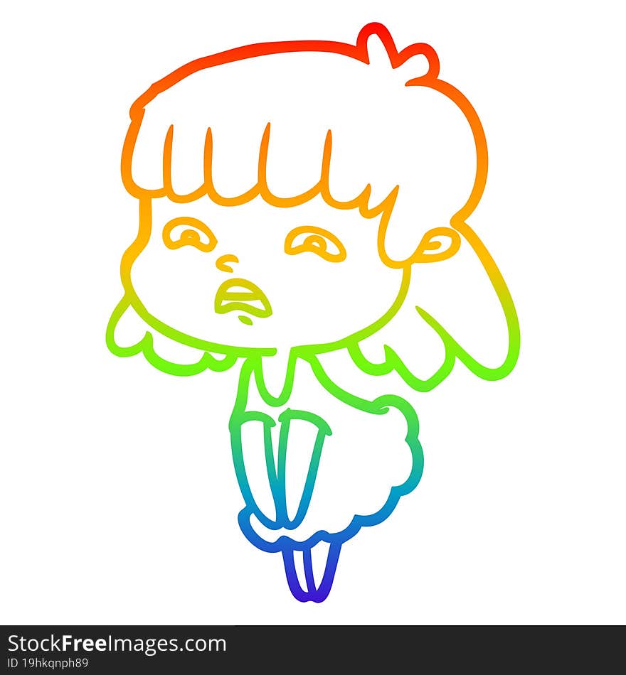 rainbow gradient line drawing cartoon worried woman