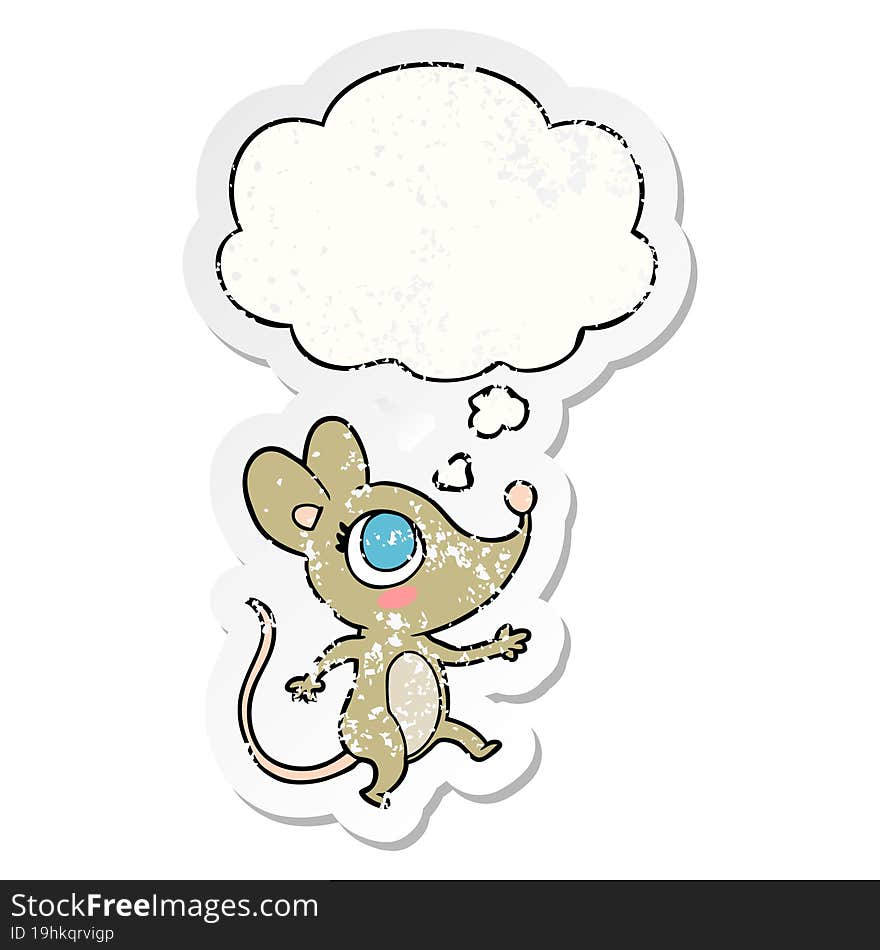 cartoon mouse with thought bubble as a distressed worn sticker