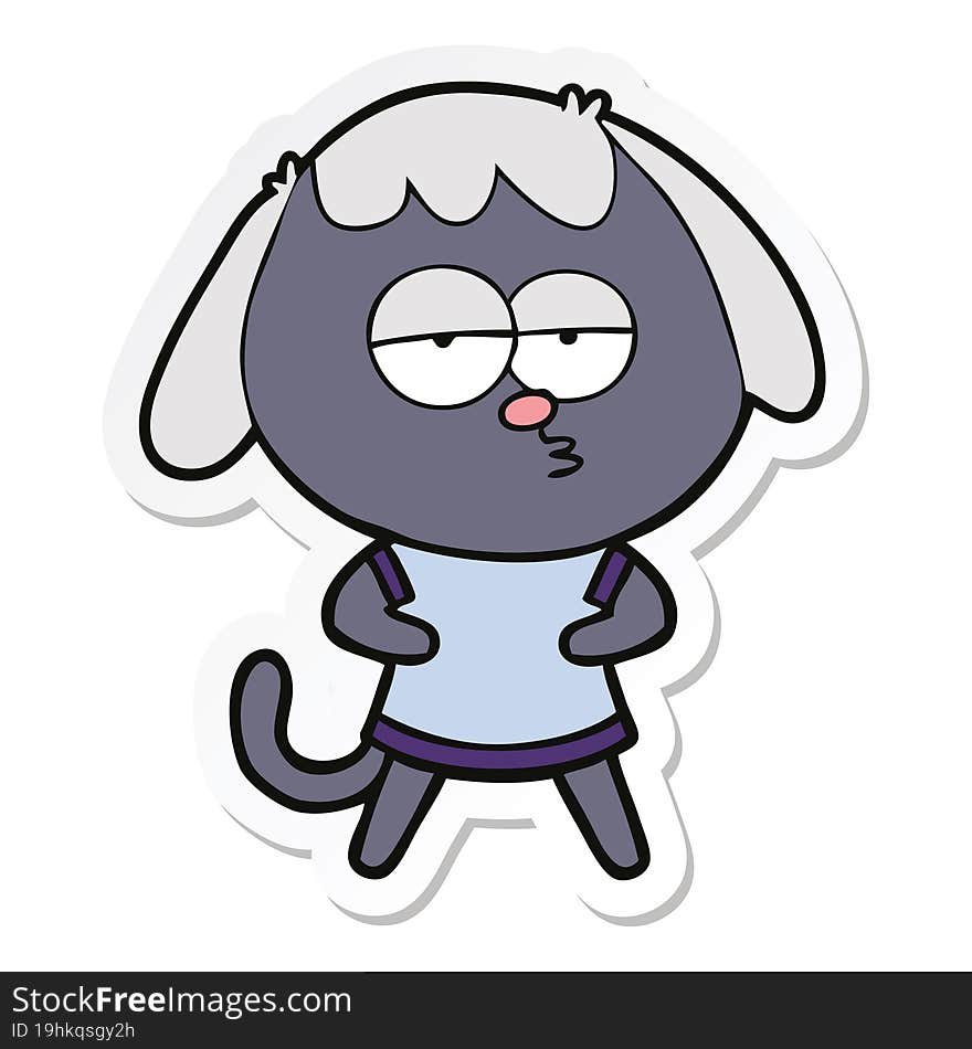 sticker of a cartoon bored dog