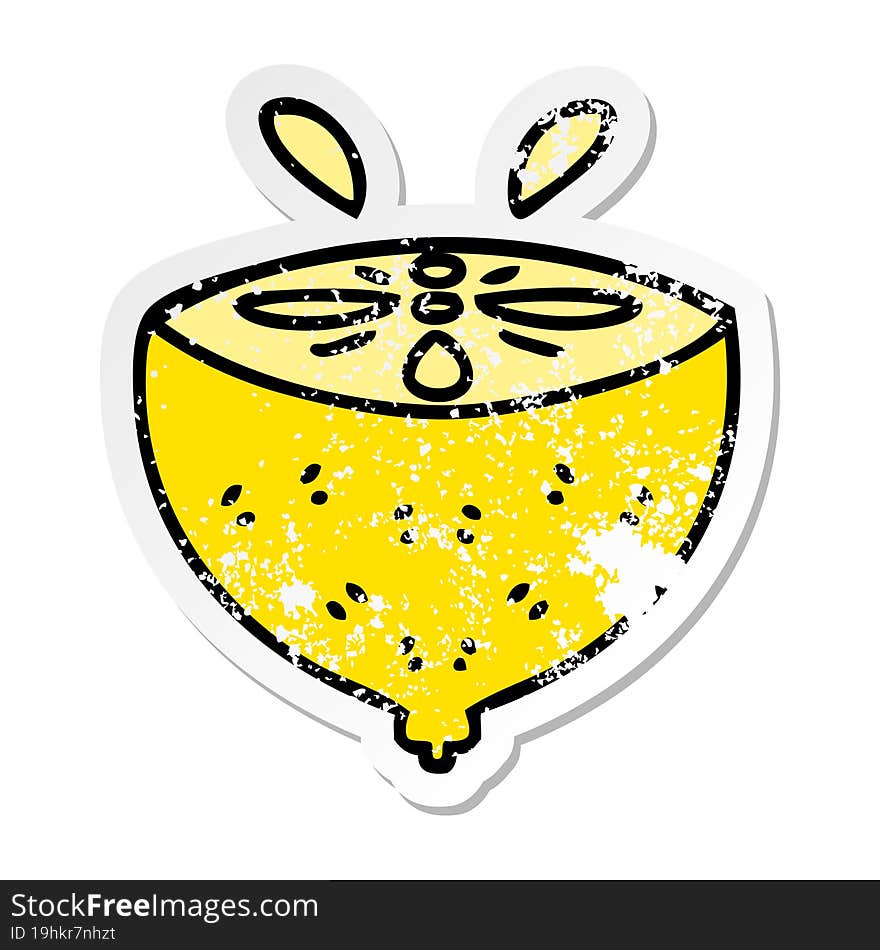 distressed sticker of a quirky hand drawn cartoon lemon