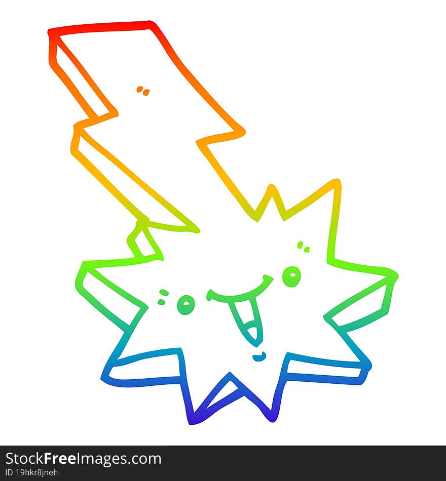 rainbow gradient line drawing of a cartoon lightning strike