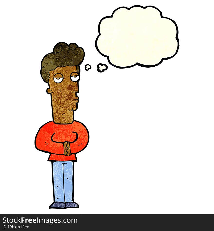 cartoon arrogant man with thought bubble