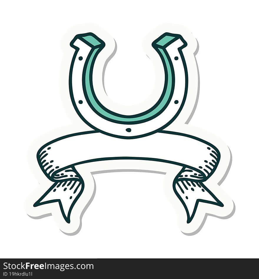 tattoo sticker with banner of a horse shoe