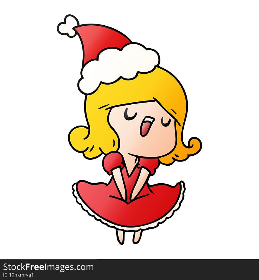 hand drawn christmas gradient cartoon of kawaii girl