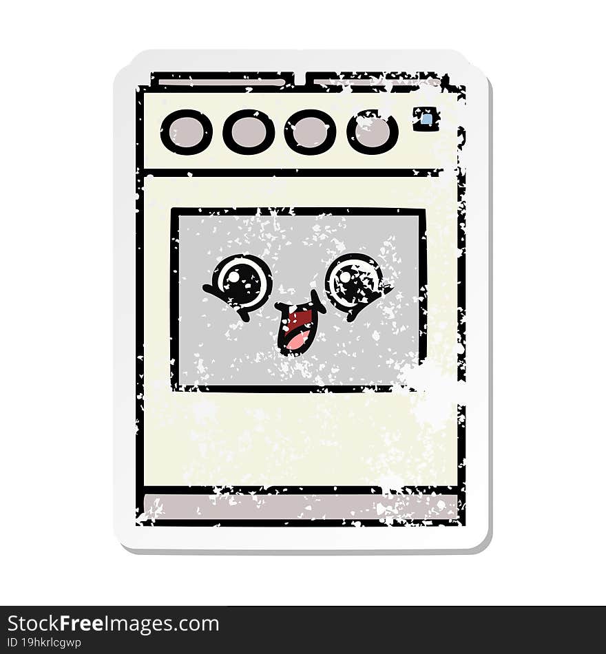 Distressed Sticker Of A Cute Cartoon Kitchen Oven