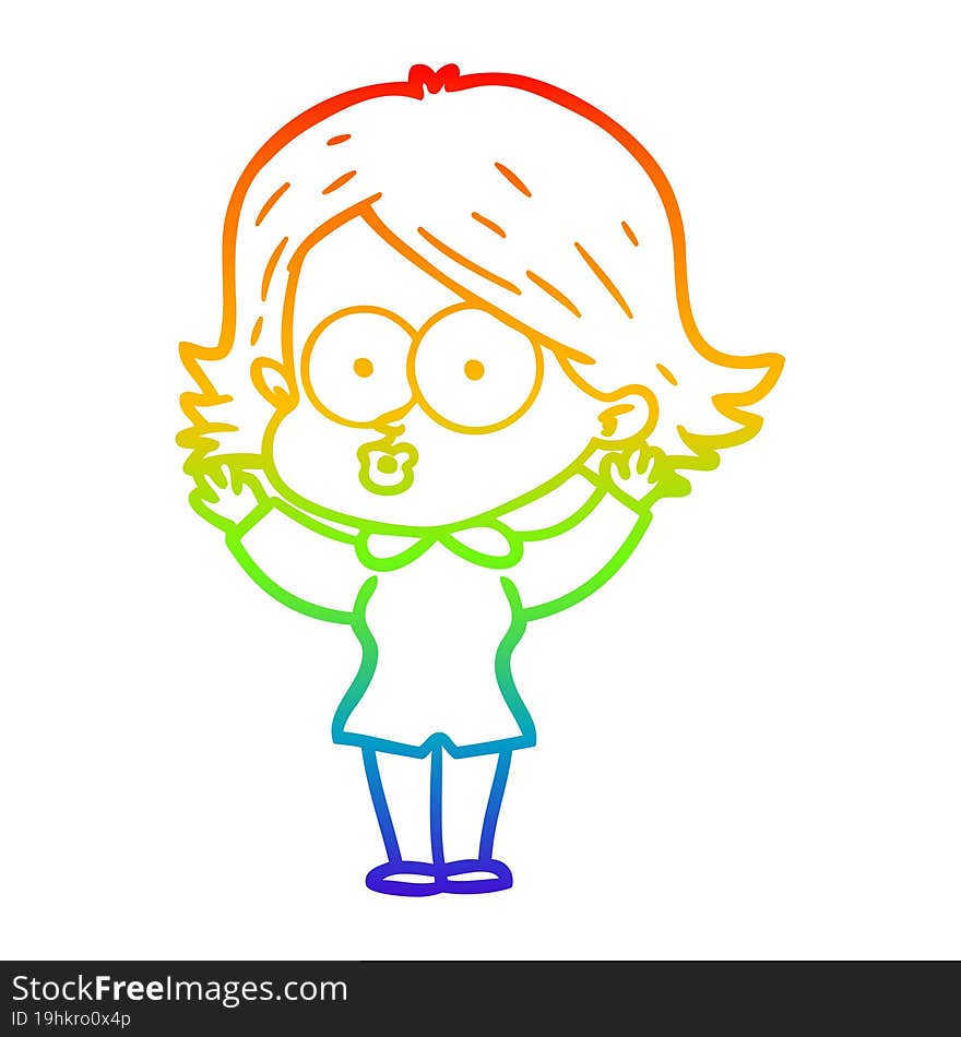 rainbow gradient line drawing of a cartoon girl pouting