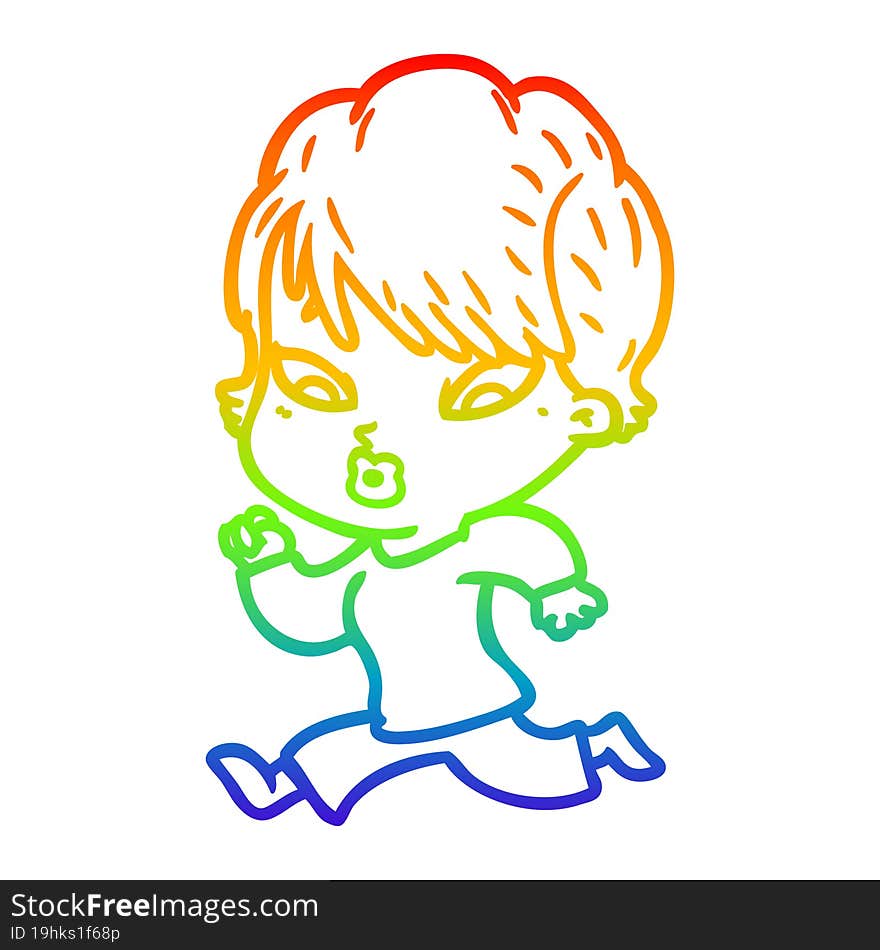 rainbow gradient line drawing of a cartoon woman