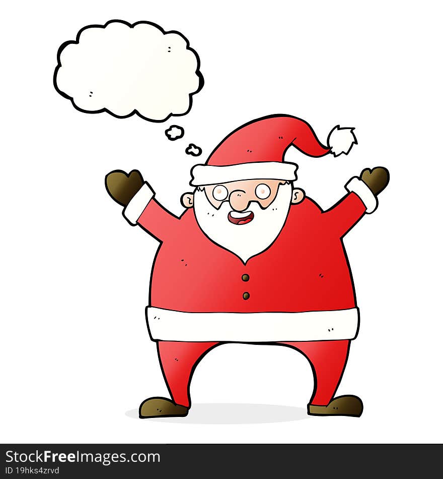 cartoon santa claus with thought bubble