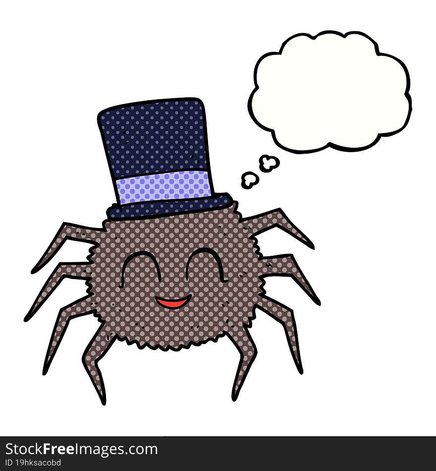 thought bubble cartoon spider wearing top hat