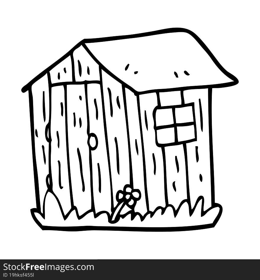 Line Drawing Cartoon Wooden Shed