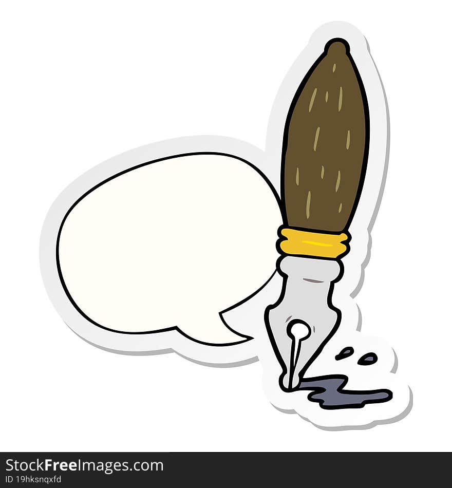 cartoon traditional fountain pen and speech bubble sticker