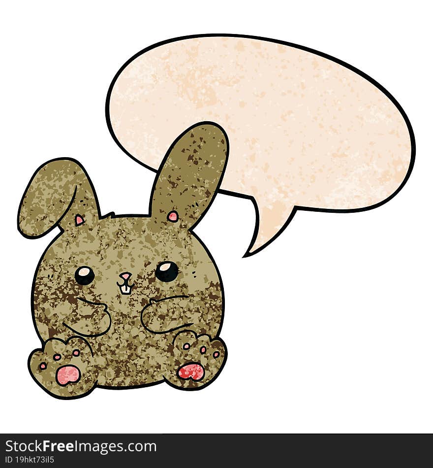 cartoon rabbit with speech bubble in retro texture style