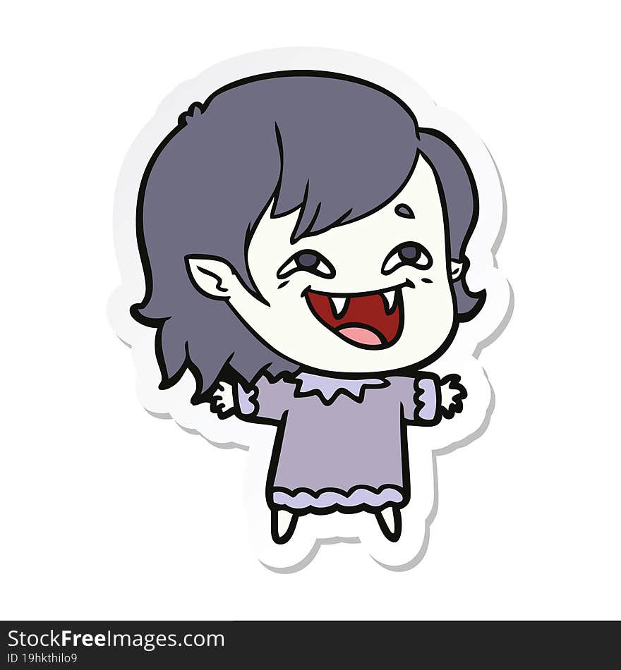 sticker of a cartoon laughing vampire girl