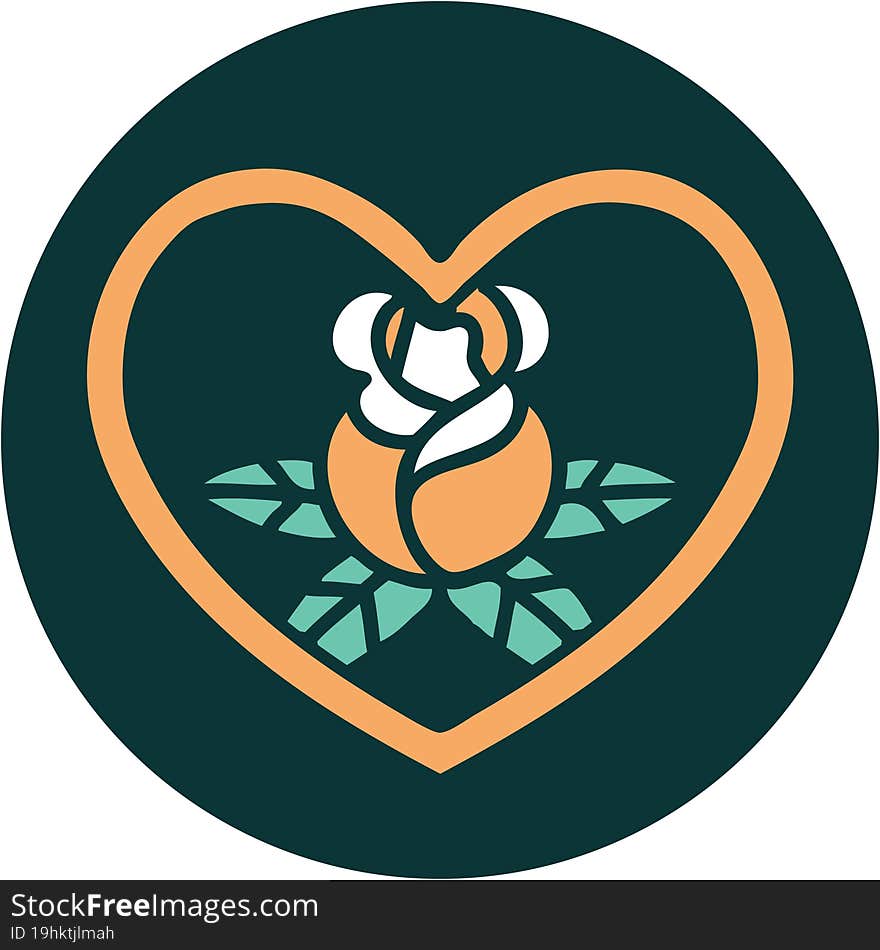 iconic tattoo style image of a heart and flowers. iconic tattoo style image of a heart and flowers