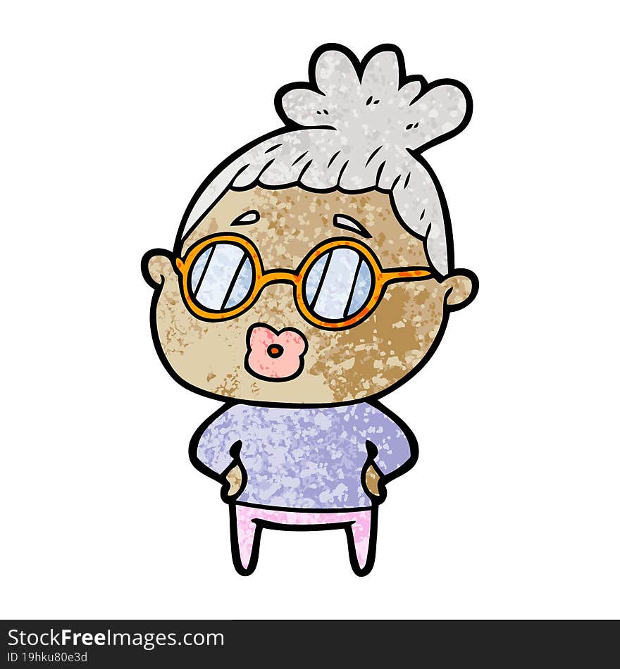 cartoon librarian woman wearing spectacles. cartoon librarian woman wearing spectacles