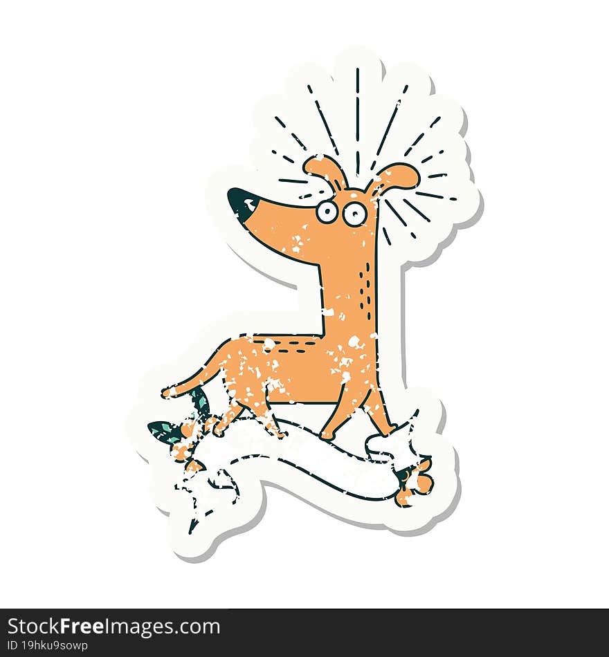 Grunge Sticker Of Tattoo Style Surprised Dog