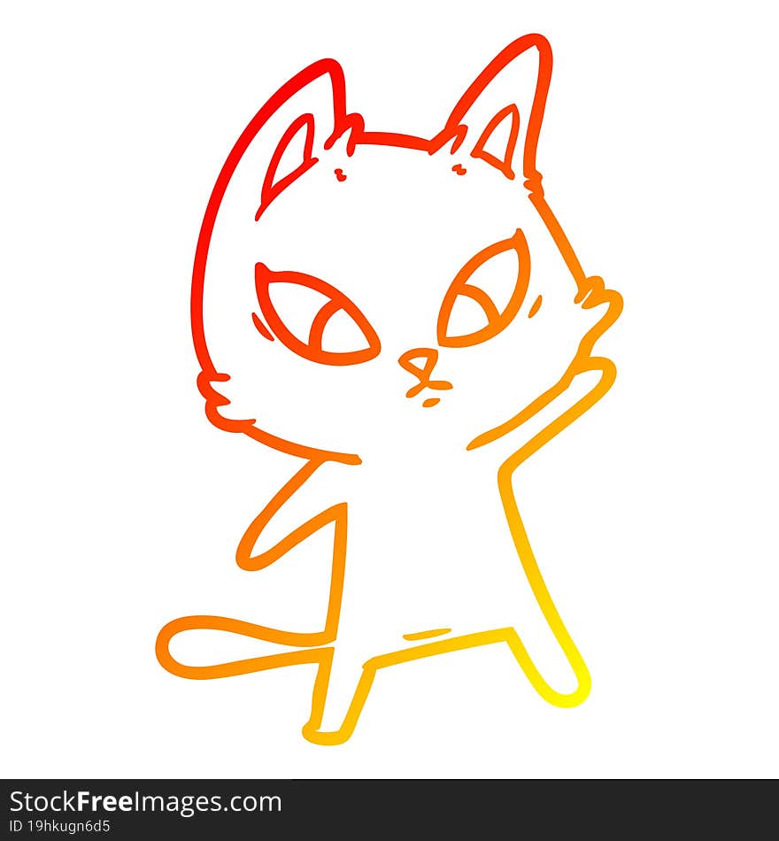 warm gradient line drawing confused cartoon cat