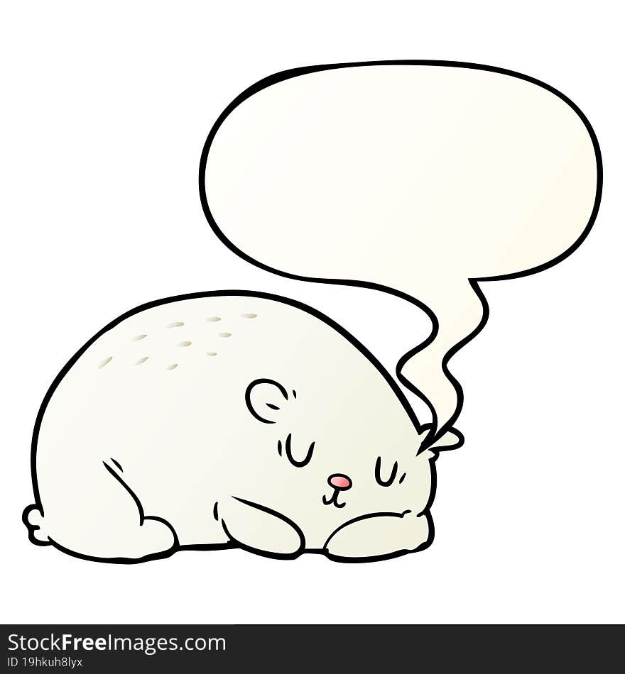 cartoon sleepy polar bear and speech bubble in smooth gradient style