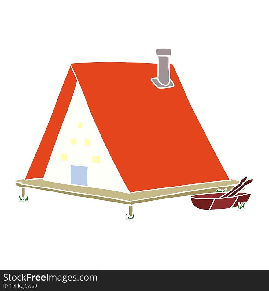 flat color style cartoon lake house