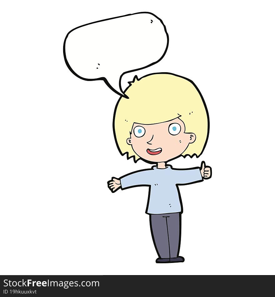 Cartoon Happy Woman With Speech Bubble