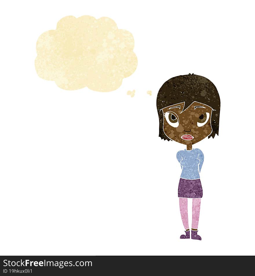 cartoon shy girl with thought bubble