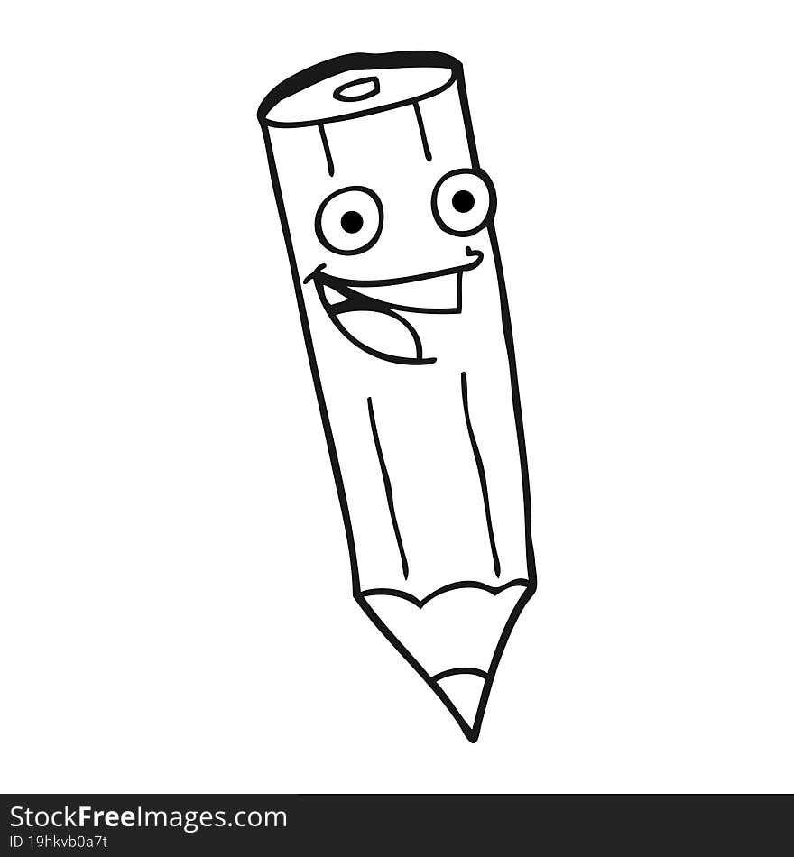 Happy Black And White Cartoon Pencil