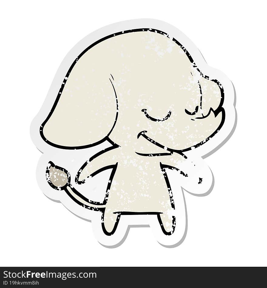 distressed sticker of a cartoon smiling elephant