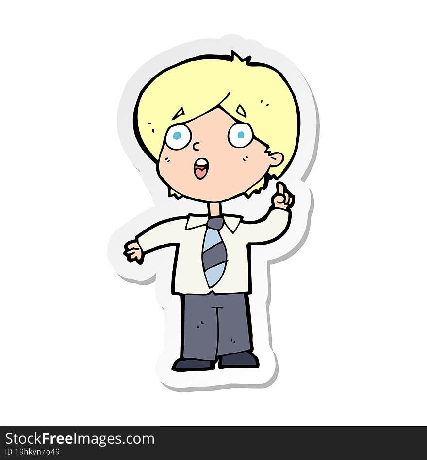 sticker of a cartoon schoolboy answering question