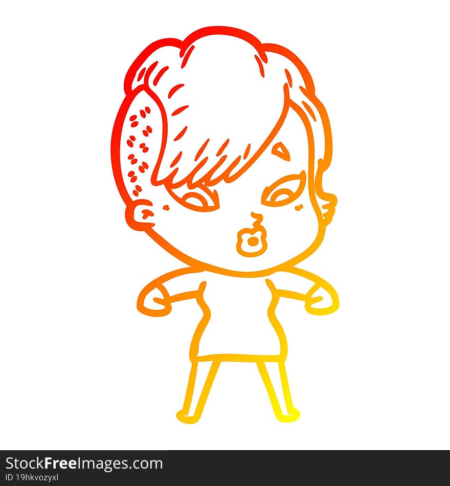 Warm Gradient Line Drawing Cartoon Surprised Girl