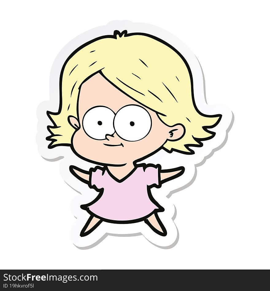 sticker of a happy cartoon girl